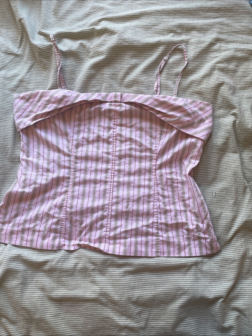 Pink Pin-Striped Spaghetti Strap fitted top